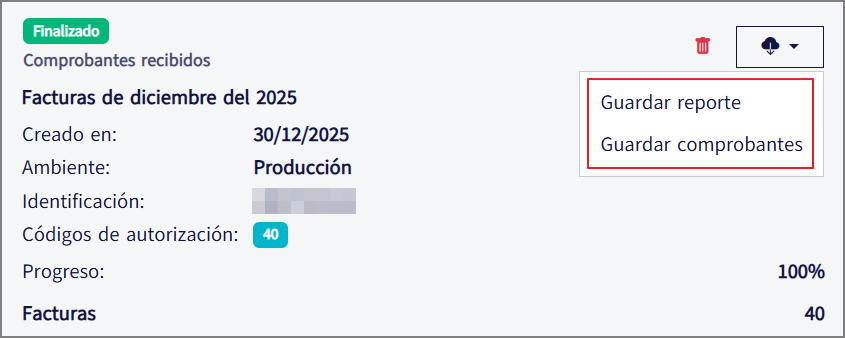 Descargador Masivo SRI: descarga finalizada y lista para guardar en el equipo