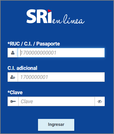 Portal del SRI: pantalla de inicio de sesión